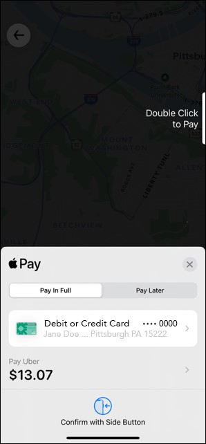 Screenshot of Uber payment mechanism