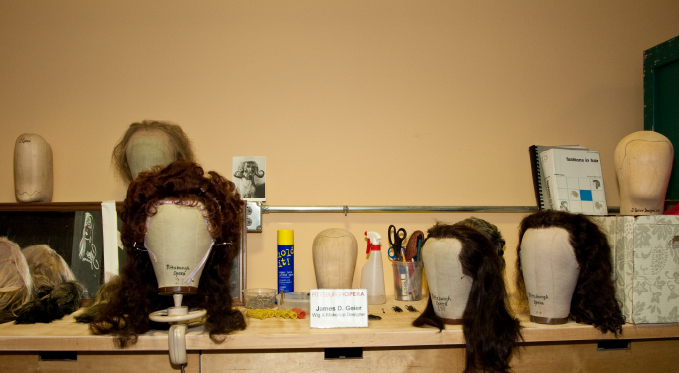 The wig and makeup area, located within the Wardrobe department.