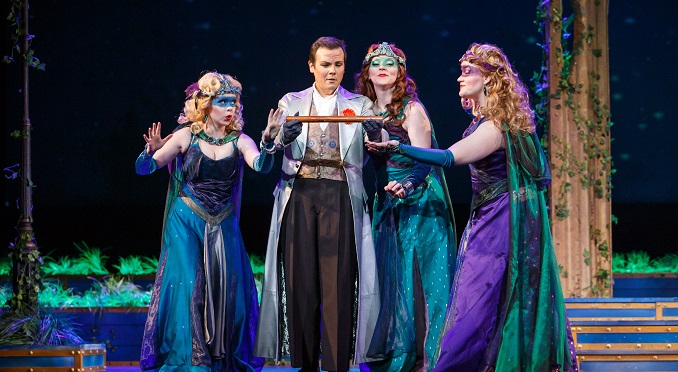 The Three Ladies give Tamino the magic flute (photo credit: David Bachman)