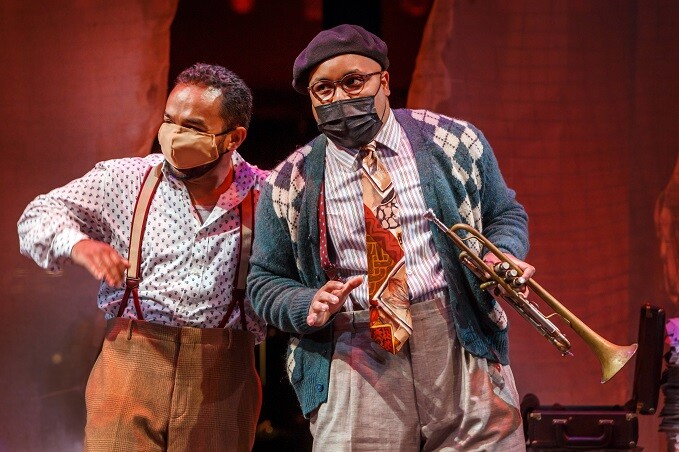 Pittsburgh Opera performers Martin Bakari as Charlie Parker and Yazid Gray as Dizzy Gillespie 