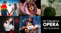 Collage of four production images for Pittsburgh Opera's 2021-22 season