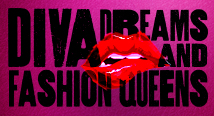 Diva Dreams and Fashion Queens in black grunge letters over red lips on hot pink