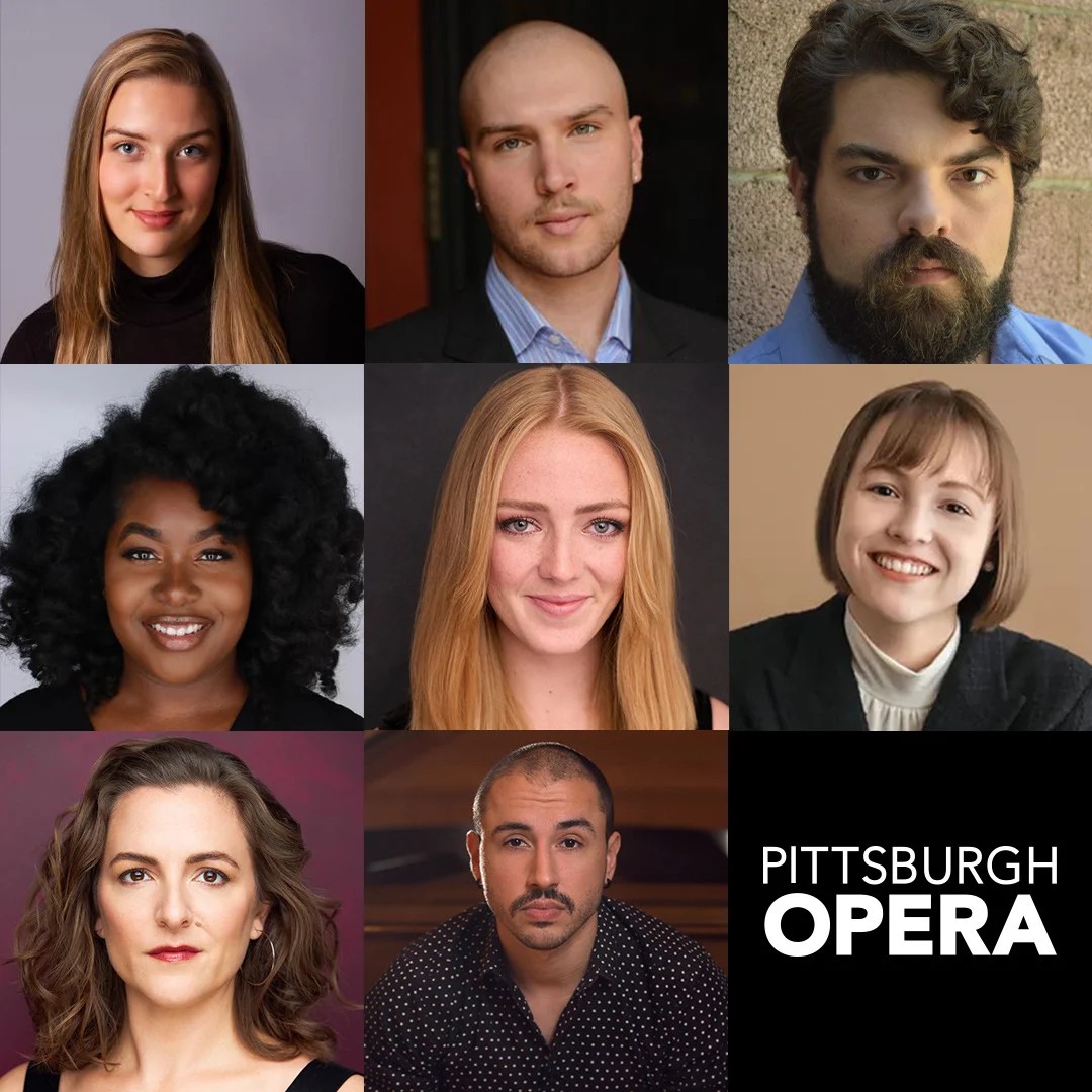 Headshots of the eight 2024-25 Pittsburgh Opera Resident Artists in a grid