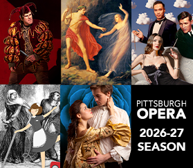 Pittsburgh Opera 2026-27 Season collage of five production images