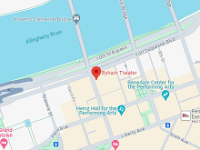 Google map of the Byham Theater on Sixth Street with the Benedum Center and Heinz Hall nearby