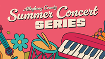 Allegheny County Summer Concert Series graphic with guitar, drum, and keyboard illustrations