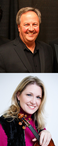 Charles and Rachel Stegeman, stacked portraits; Rachel holds a violin