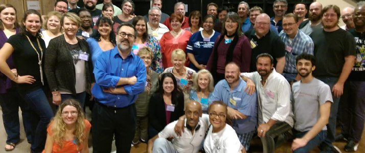 Chorus Master Mark Trawka with members of the Pittsburgh Opera Chorus, backstage at a NABUCCO rehearsal.