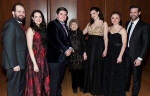 George London Foundation President Nora London, center, with the 2016 George London Award winners in formal wear