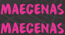 Maecenas in pink brush letters repeated on a grey map background